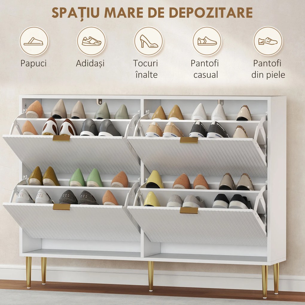 HOMCOM Dulap de pantofi pentru 20 de perechi de pantofi cu 4 sertare rabatabile Alb | Aosom Romania