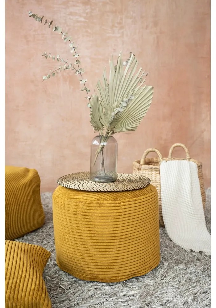 Fotoliu bean bag galben muștar cu tapițerie din catifea reiată Mini – SLOWDOWN