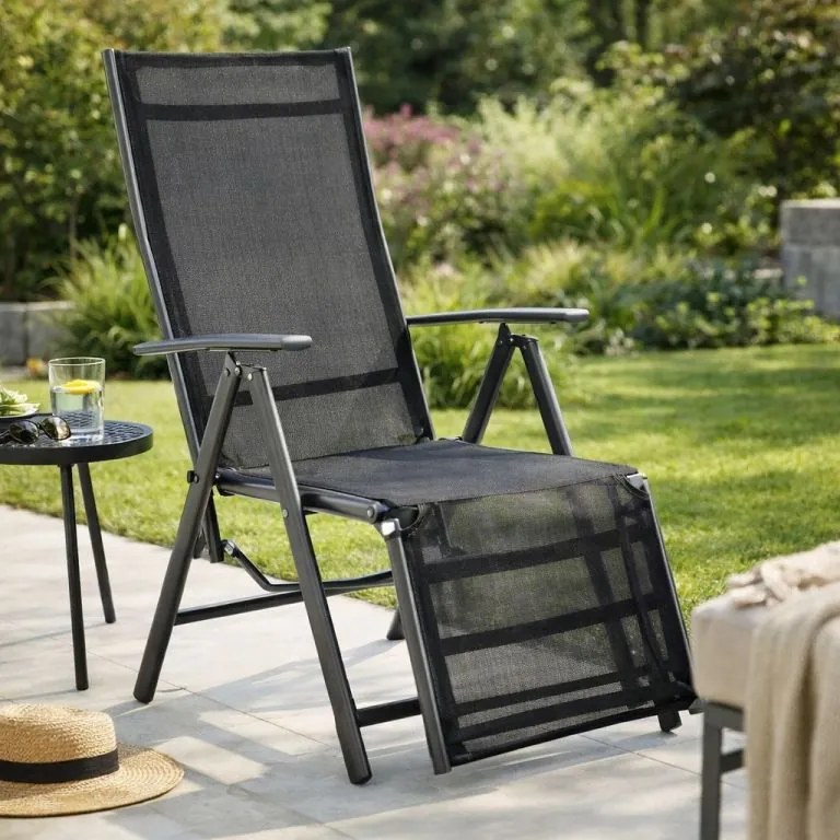 Șezlong pliabil din aluminiu de grădină cu suport pentru picioare RELAX - antra