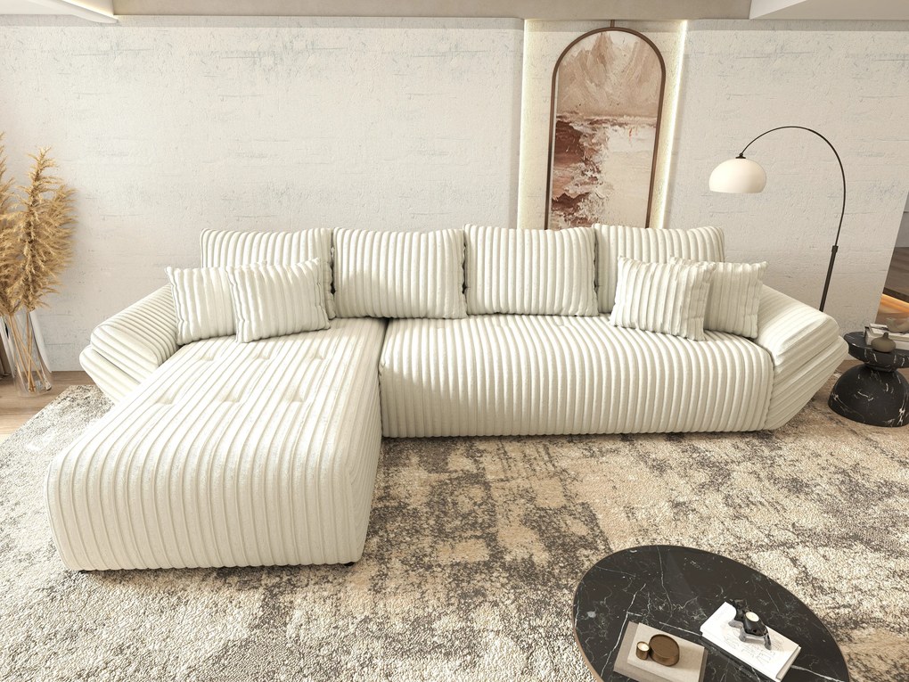Colțar extensibil dumonde cu ladă de depozitare si sezut confortabil din spuma high-density, Berlin XL Ambience Ivory 350x185 cm