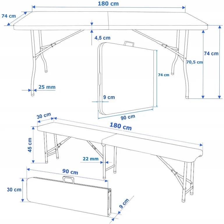 JAKS Set pliabil pentru bere 180 cm alb