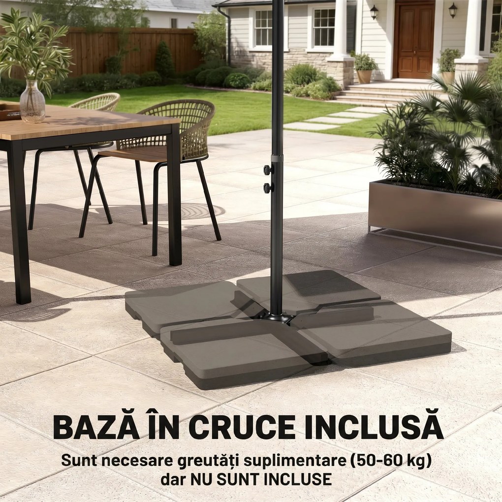 Outsunny Umbrelă Suspendată cu Orificii de Ventilaţie, Bază în Cruce şi Manivelă, 3x2 m, Bej | Aosom Romania