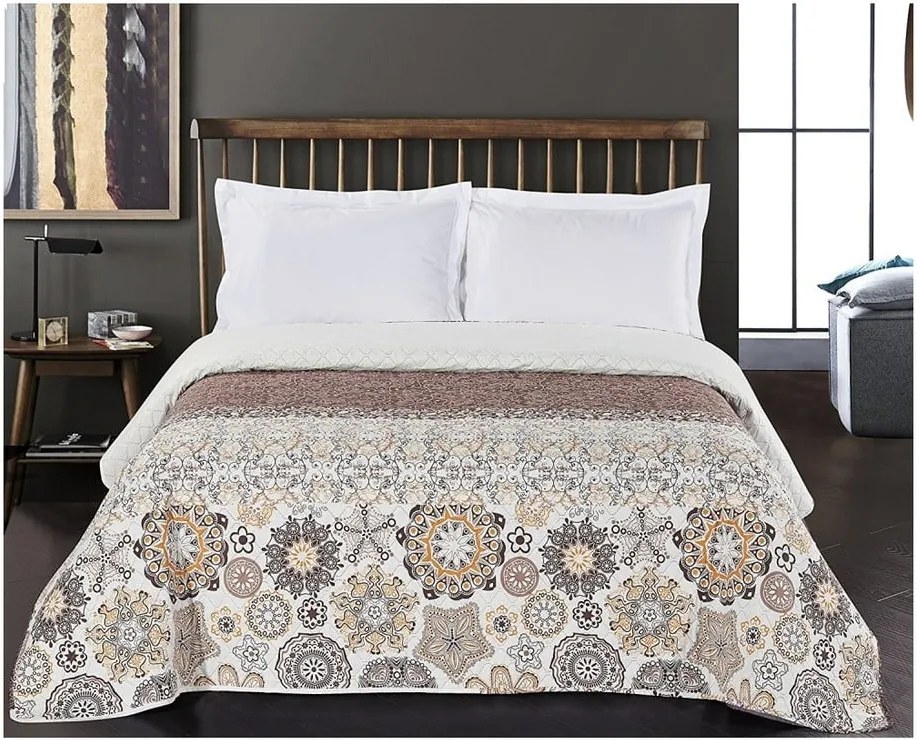 Cuvertură cu 2 fețe din microfibră DecoKing Alhambra, 200 x 220 cm, bej - portocaliu