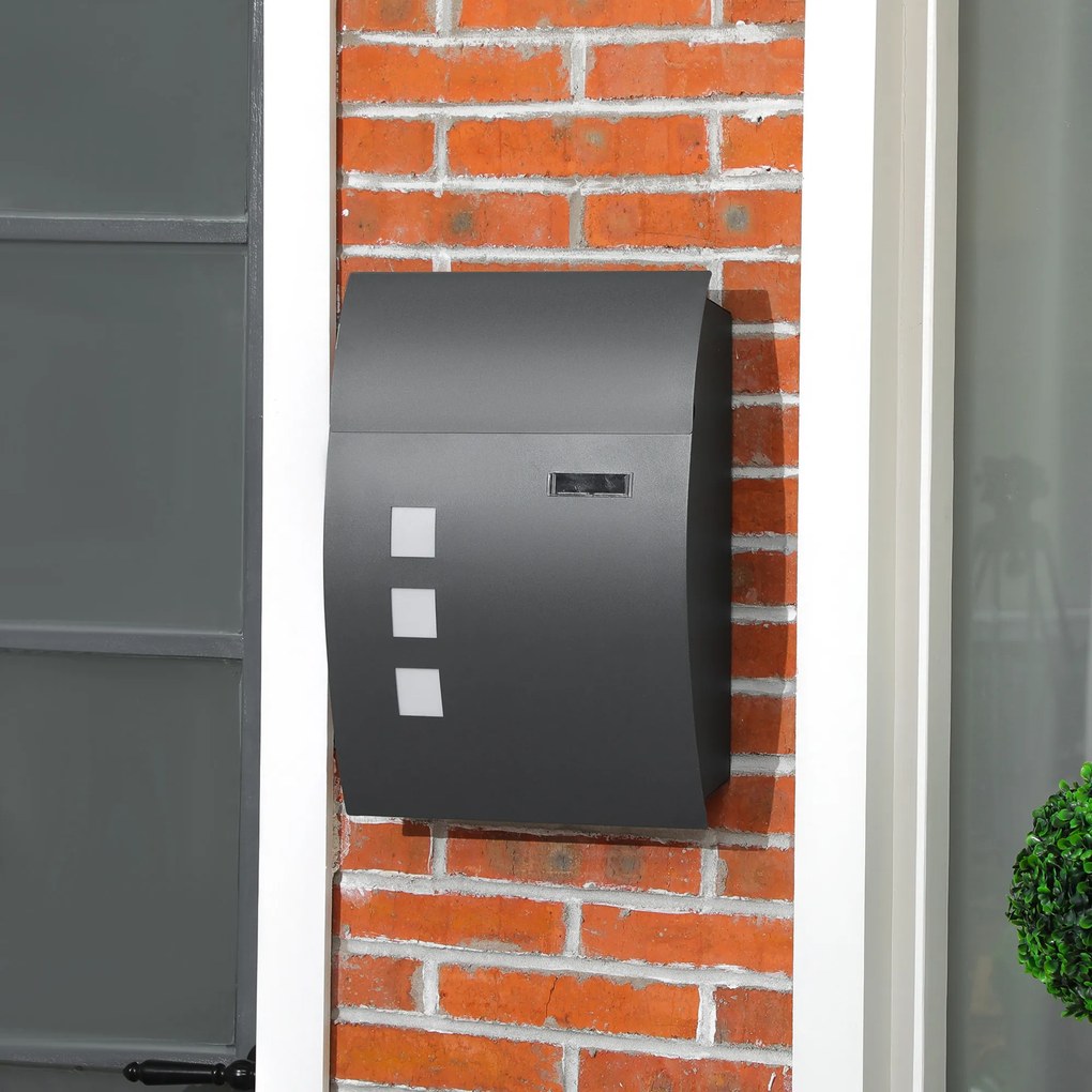 HOMCOM Cutie Postala Curbata din Otel Zincat cu 3 Fante si 2 Chei de Securitate incluse, 45x10x32 cm, Gri | Aosom Romania