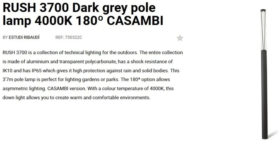 Stalp LED iluminat exterior simetric 180º IP65 RUSH 370cm 4000K CASAMBI
