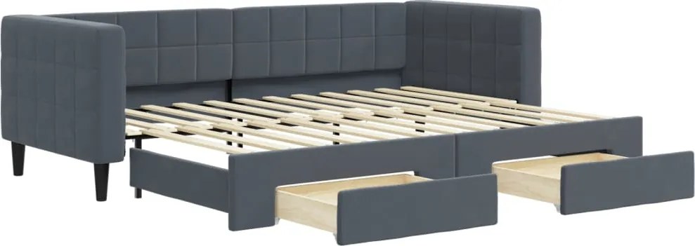 vidaXL Pat de zi cu extensie și sertare gri închis 80x200 cm catifea