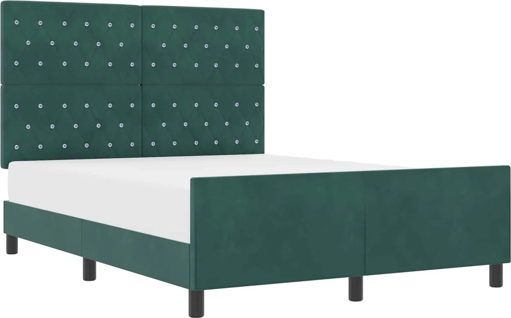 vidaXL Pat cu arcuri cu headboard Verde închis 140 x 190 cm Catifea