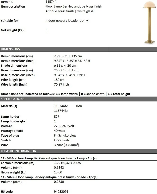 Lampadar design LUX Berkley 115744 HZ