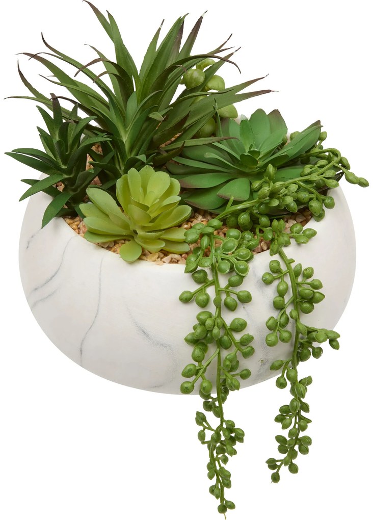 Suculente artificiale în ghiveci ceramic cu model de marmură, înălțime 18 cm