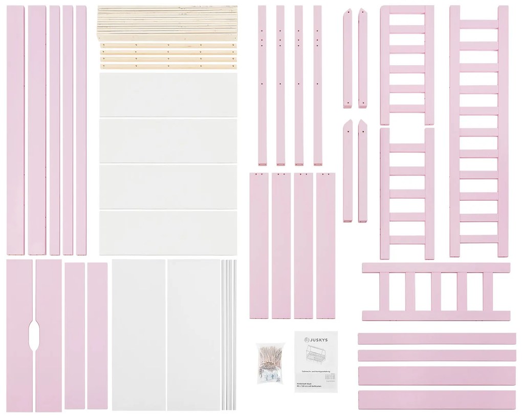 Patut Marli 90 x 200 cm cu 2 sertare si grilaj sipci - roz