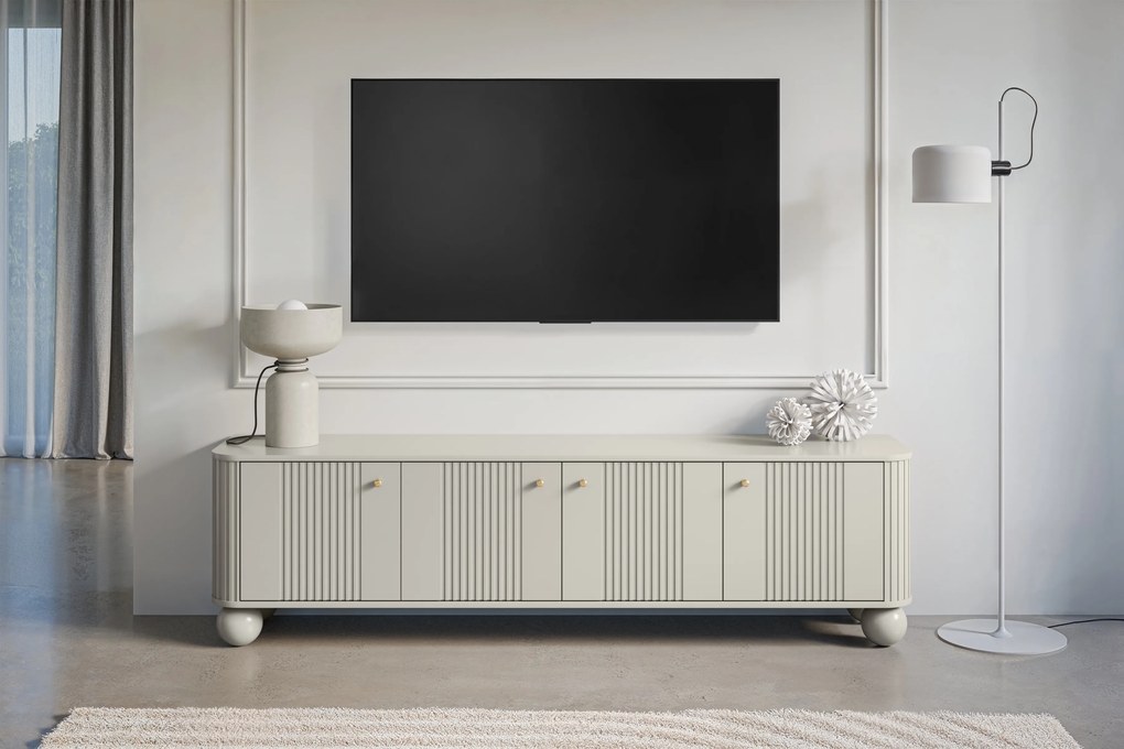 Comodă TV Vesper 4D 187 cm - cașmir / mânere aurii / picioare sferice