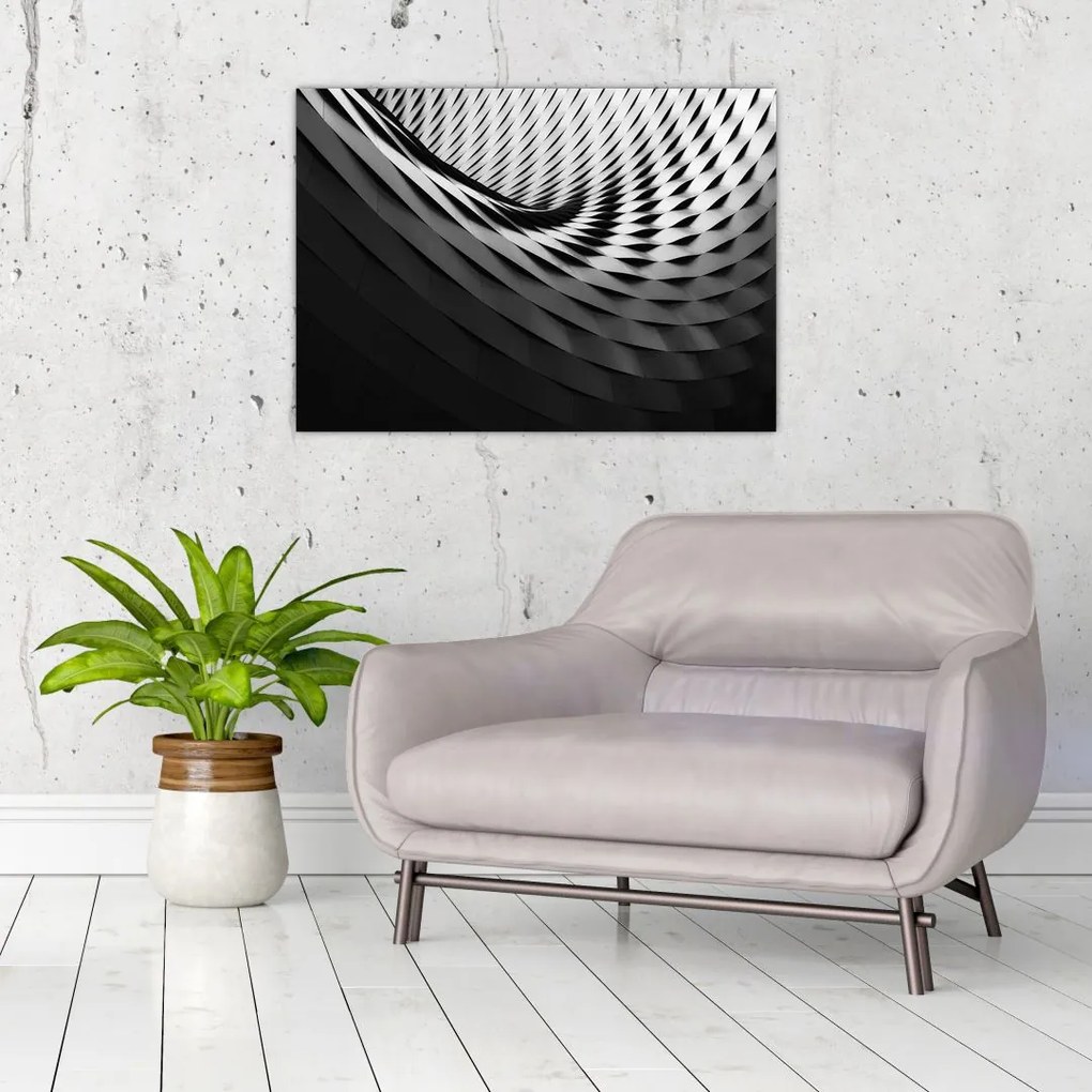 Tablou abstract - spirală alb neagră (70x50 cm)