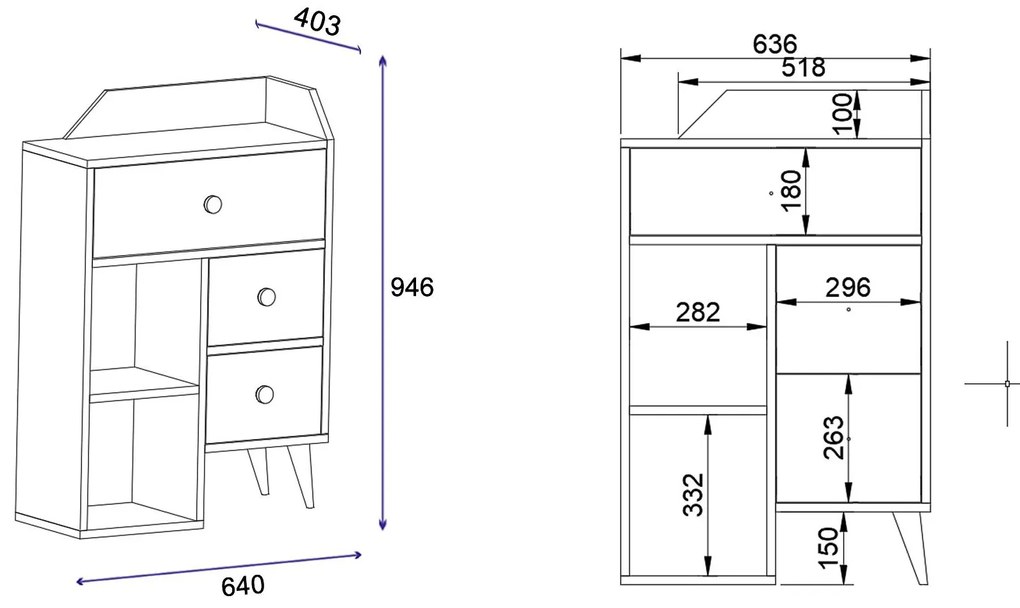 Comodă Dekube 3 (pin atlantic + negru) . 1093720