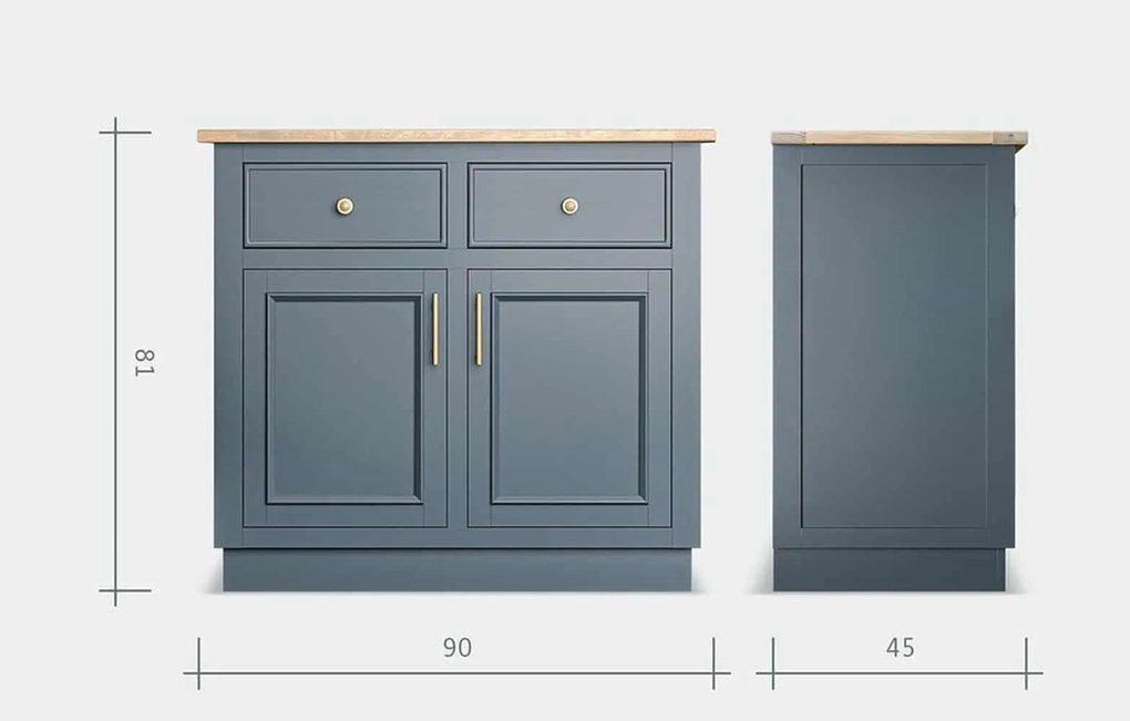 Comodă lemn masiv natur Richmond Albastru/, 90 × 45 × 81 cm