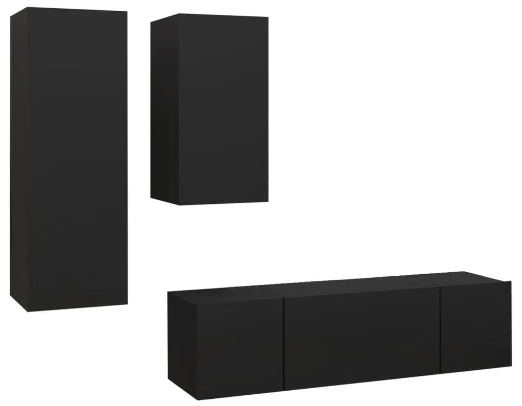 3078836 vidaXL Set dulapuri TV, 4 piese, negru, lemn prelucrat