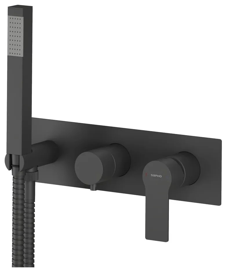 Baterie negru-mat pentru duș încastrată (2 ieșiri) Pax – Sapho