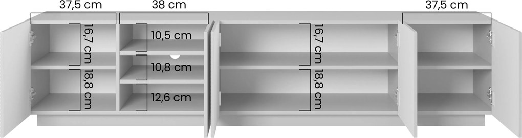 Comodă TV Asha 200 cm cu cinci uși, cu fronturi riflate - casmir