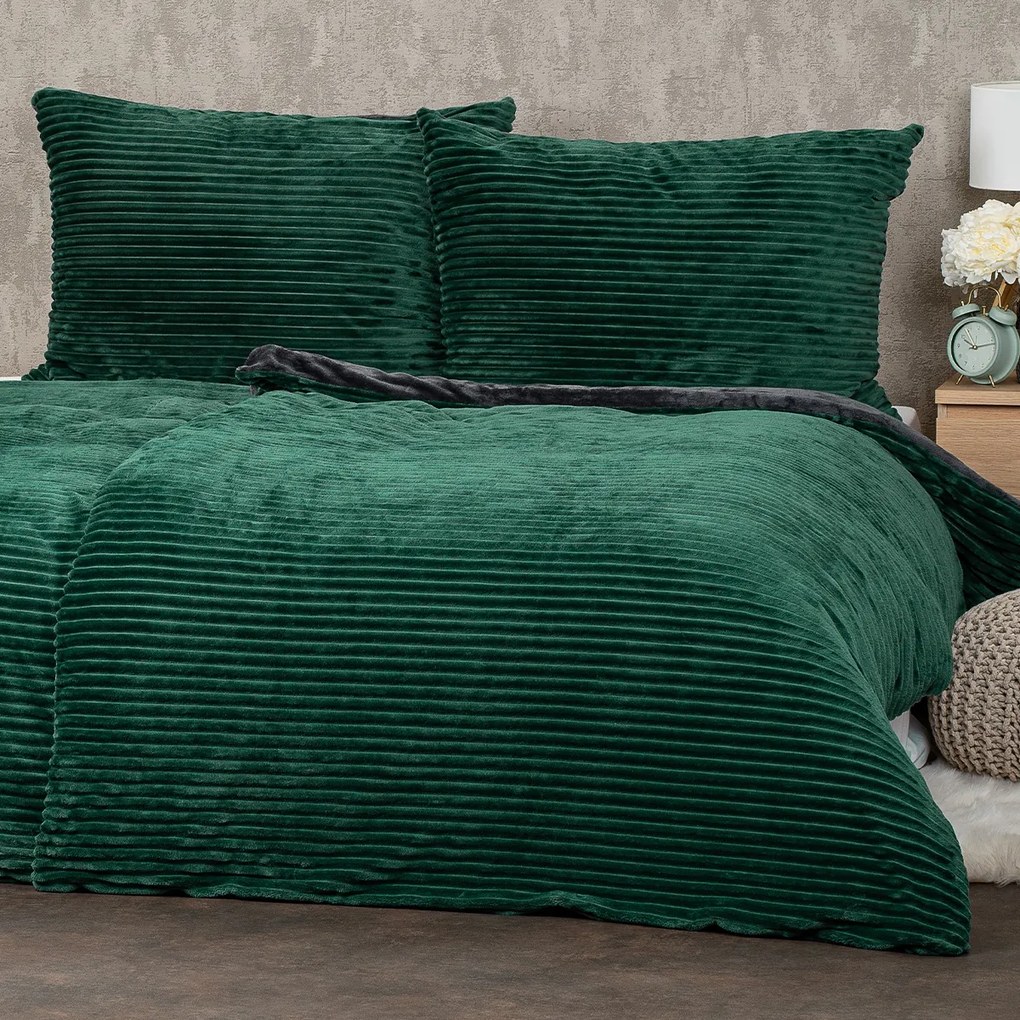 Lenjerie de pat din microflanel 4Home Stripe verde, 140 x 200 cm, 70 x 90 cm, verde