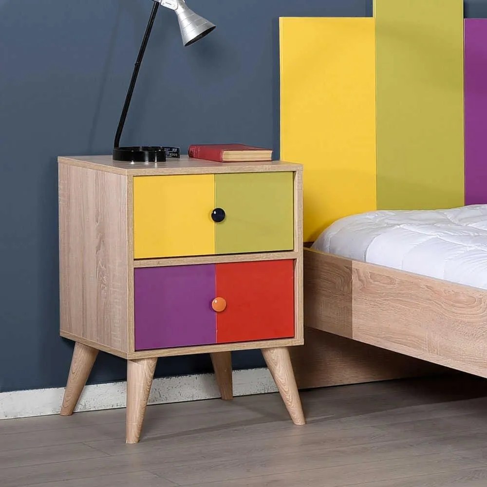 Noptiera Adore Rainbow, 2 sertare, Rainbow Multicolor, 44 x 66 x 44 cm