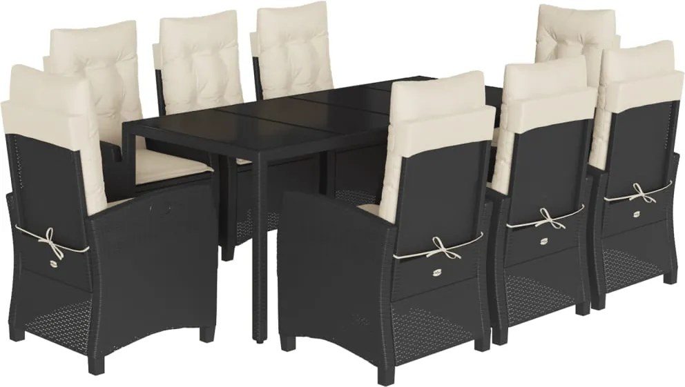 vidaXL Set mobilier de grădină cu perne, 9 piese, negru, poliratan