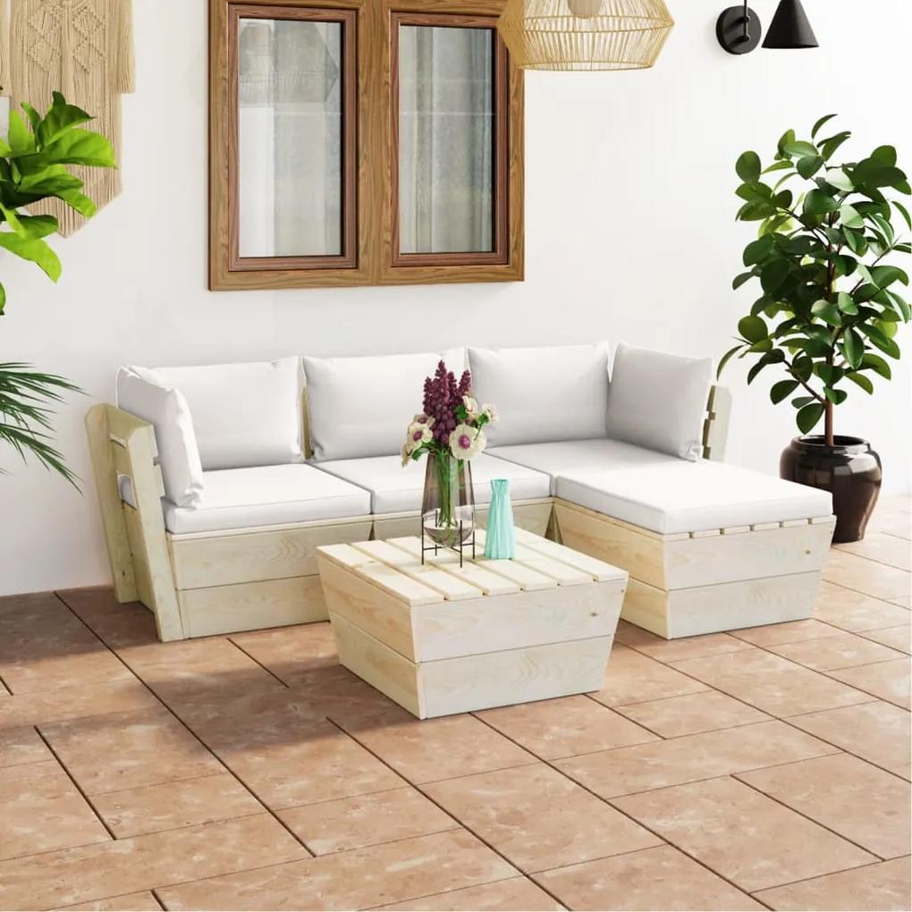 3063470 vidaXL Set mobilier grădină din paleți cu perne, 5 piese, lemn molid