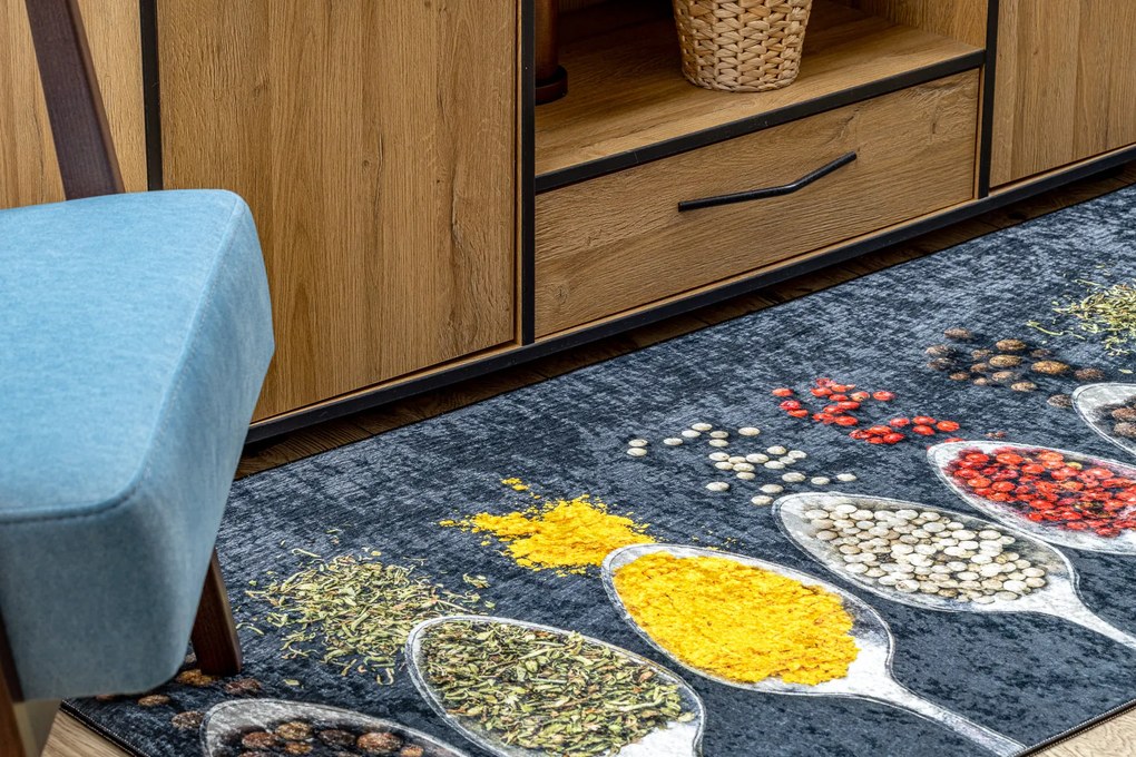 ANDRE 42760 covor lavabil linguri, condimente bucatarie, anti-alunecare - gri / verde