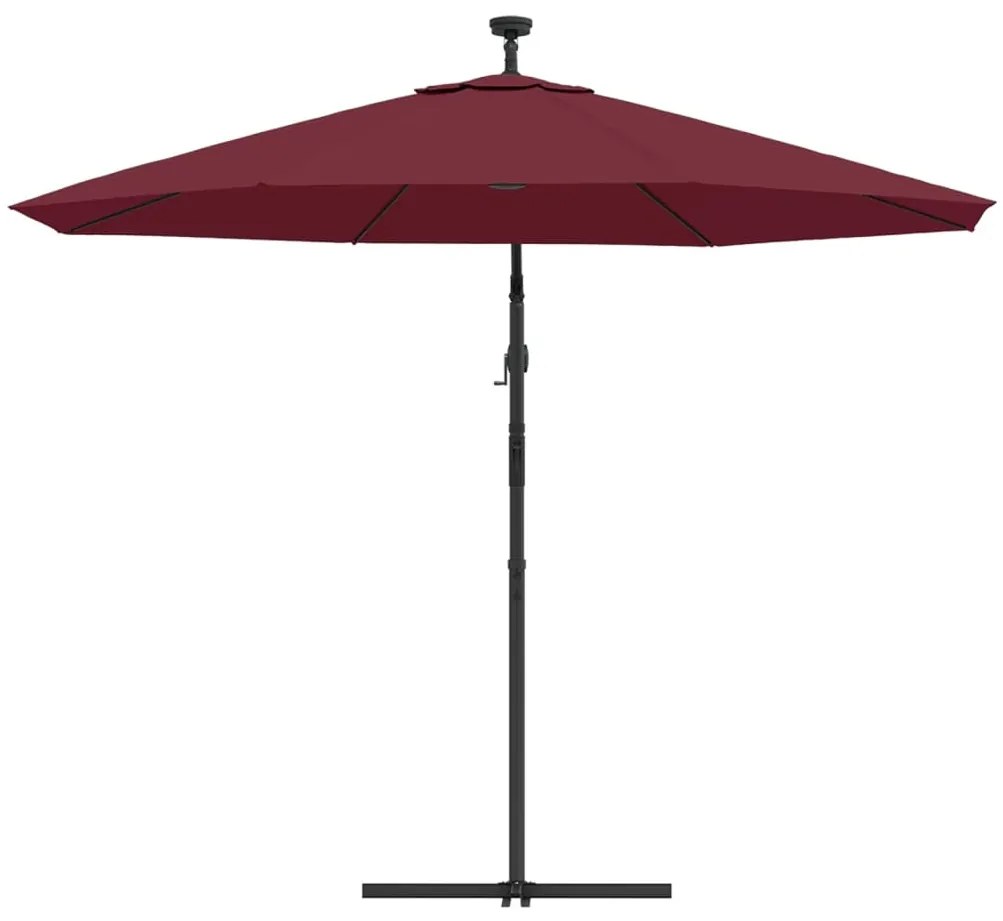Umbrela suspendata cu LED si stalp din otel, rosu vin Rosu, 300 cm