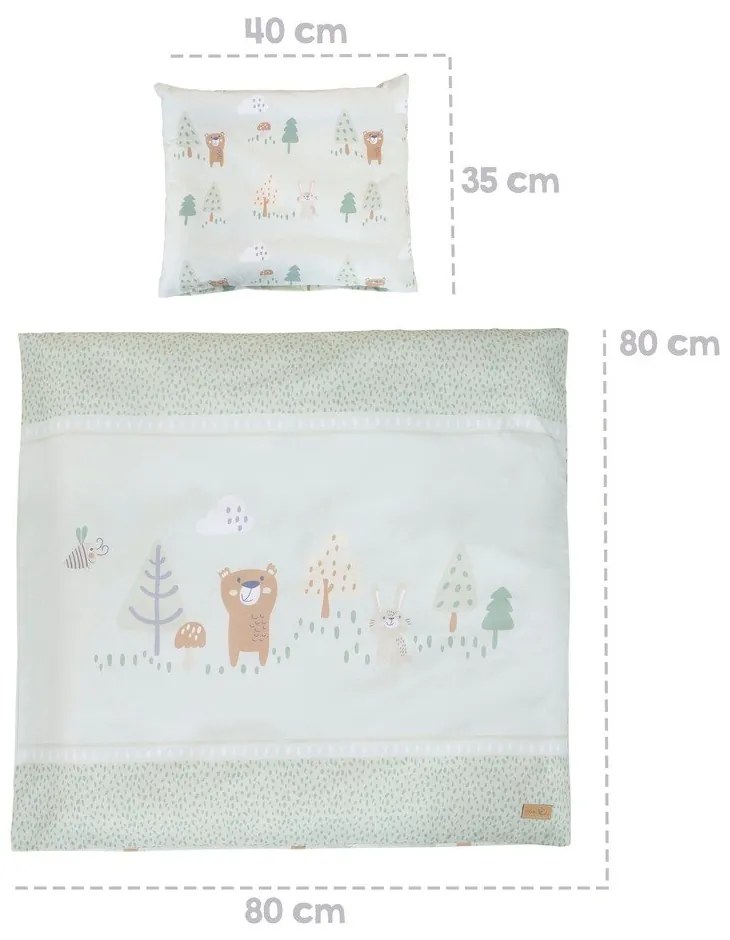 Lenjerie de pat pentru copii verde-deschis din bumbac pentru pătuț 80x80 cm Woodland Buddies – Roba