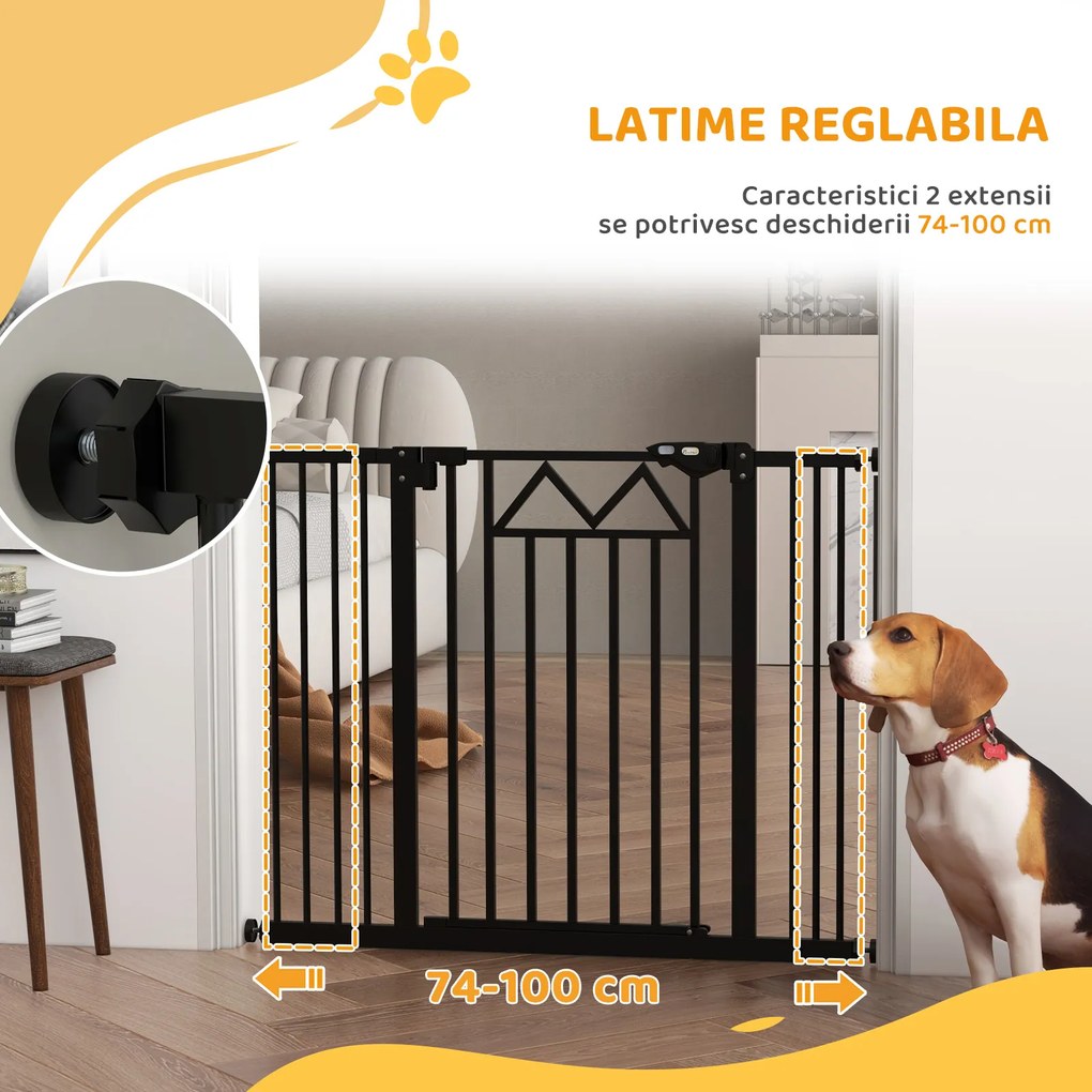 PawHut Barieră pentru câini cu 4 șuruburi reglabile și bandă adezivă, din metal și plastic, 74-100x76 cm, negru | Aosom Romania
