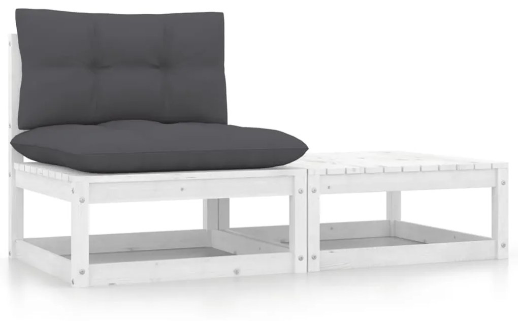 805761 vidaXL Set mobilier de grădină cu perne, 2 piese, alb, lemn masiv pin