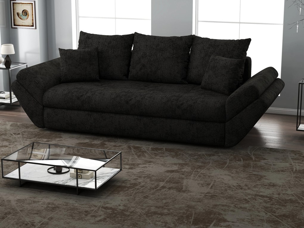 Canapea extensibilă dumonde cu ladă de depozitare si sezut confortabil din spuma high-density, Loana Enjoy Black 250x100 cm