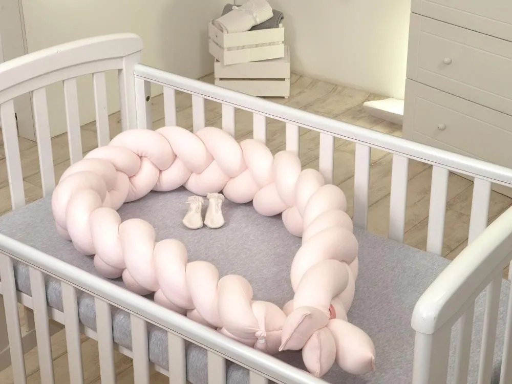 Protectie laterala patut bebe bumper impletit bumbac Jersey Pink 210 cm
