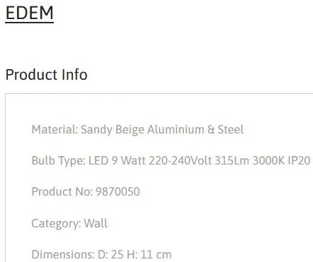 Aplica de perete LED stil minimalist EDEM bej