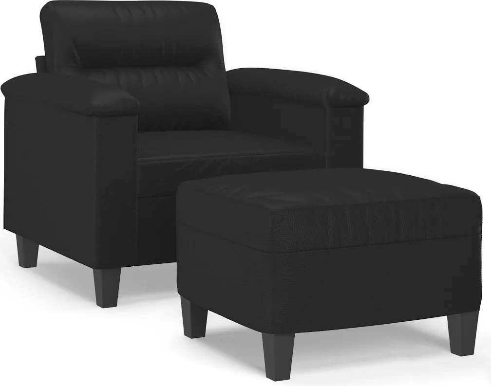 vidaXL Fotoliu canapea cu taburet, negru, 60 cm, piele ecologică