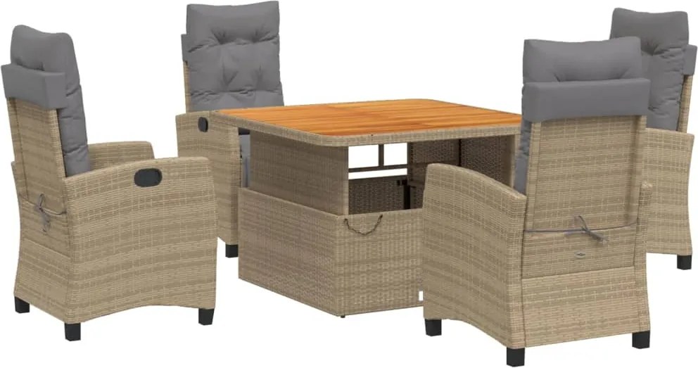 vidaXL Set mobilier de grădină cu perne, 5 piese, bej, poliratan