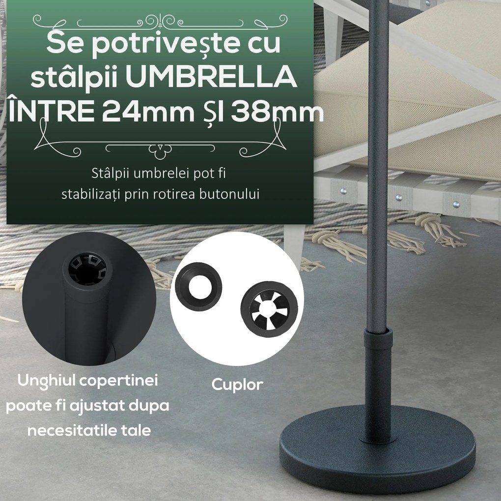 Outsunny Bază pentru Umbrelă de Grădină din HDPE și Ciment cu Manivelă Integrată, Ø46,5x31 cm, Negru | Aosom Romania