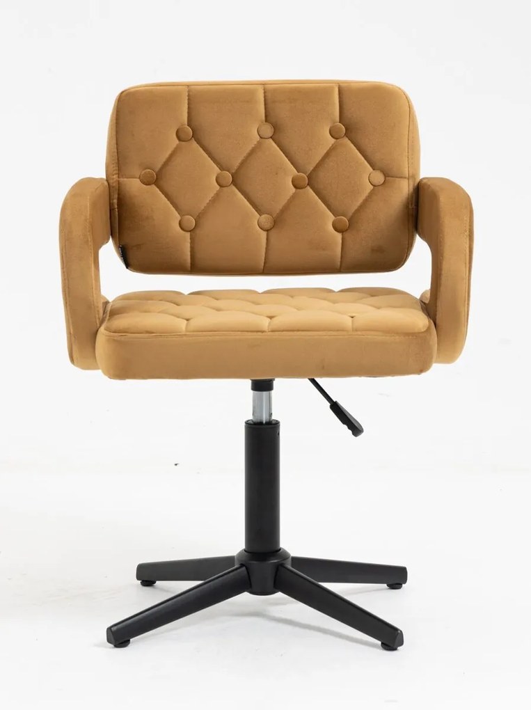 HR8403CROSS Scaun Catifea Galben Miere cu Bază Neagră