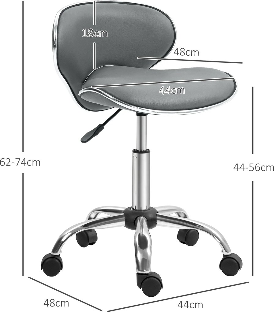 HOMCOM Taburet cu roți, taburet de lucru cu înălțime reglabilă 44-56 cm și spătar, pivotant 360°, gri | Aosom Romania