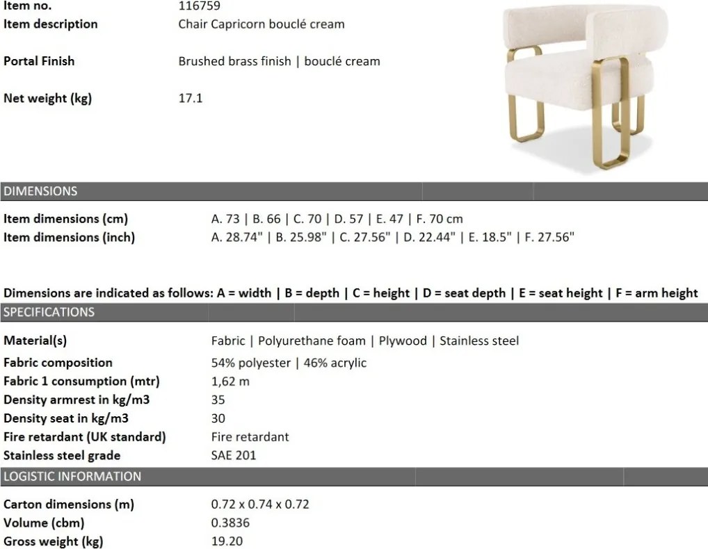 Fotoliu design LUX Capricorn, bouclé cream