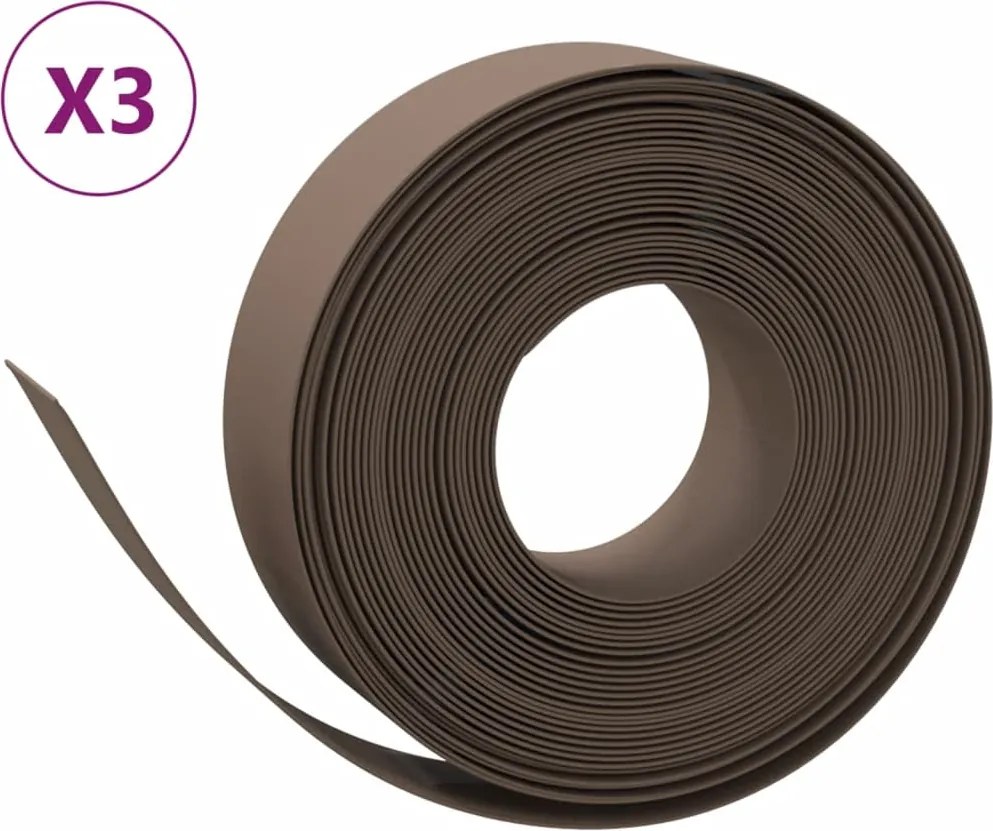 vidaXL Borduri de grădină, 3 buc, maro, 10 m 15 cm, polietilenă