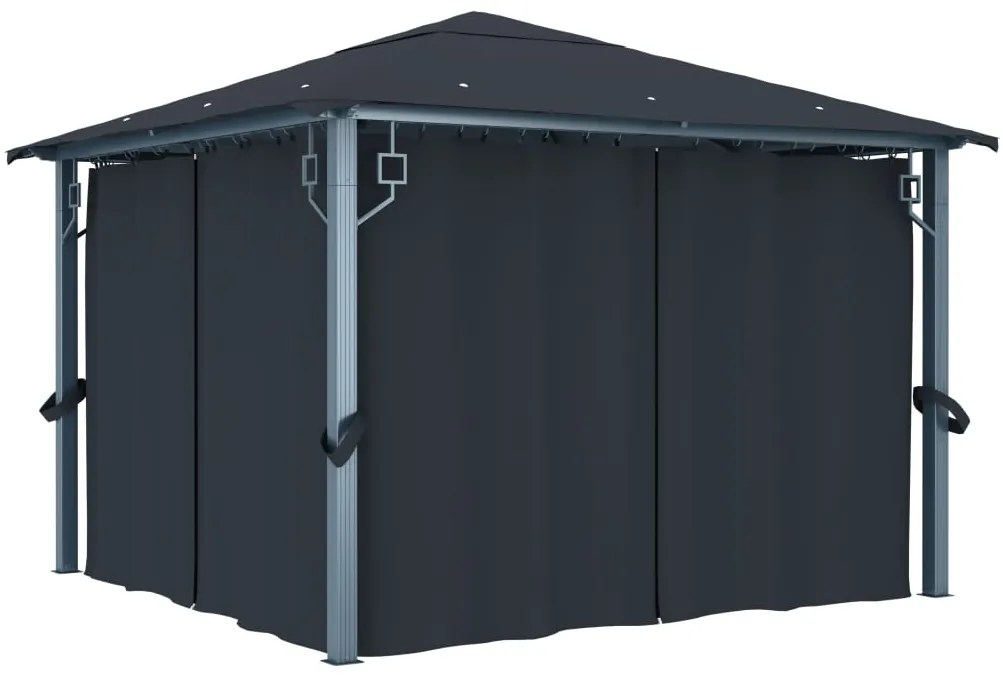vidaXL Pavilion cu perdele, antracit, 300 x 300 cm, aluminiu
