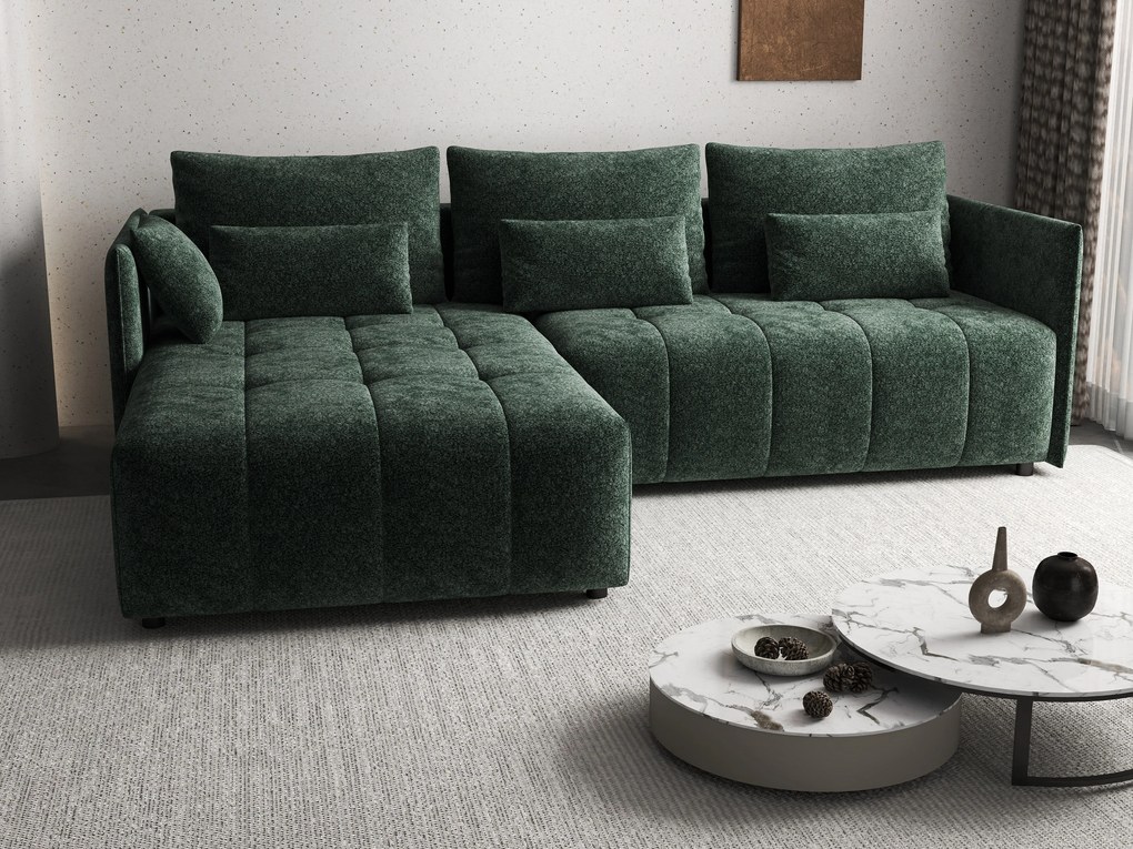 Colțar extensibil dumonde cu ladă de depozitare si sezut confortabil din spuma high-density, Malta Euphoria Green II 235x185 cm