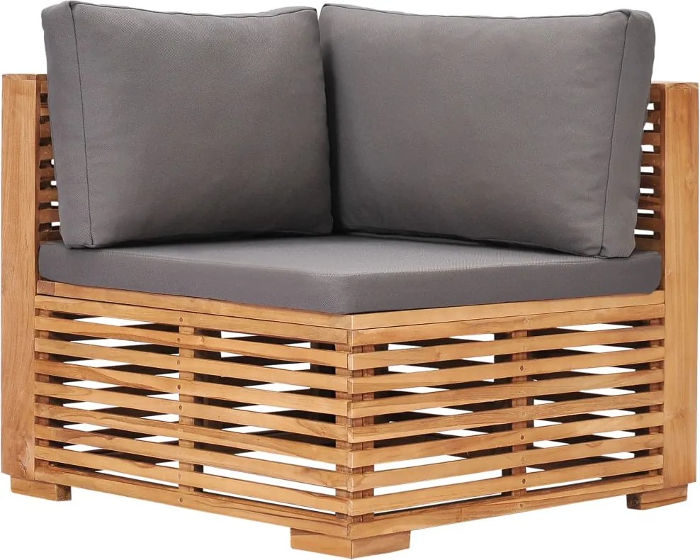 vidaXL Canapea de colț de grădină cu perne gri, lemn masiv de tec