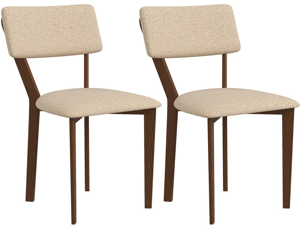 HOMCOM Set de 2 scaune de masă, scaune de bucătărie cu spătar, picioare din lemn, material textil aspect lin 49 x 56 x 85 cm bej | Aosom Romania