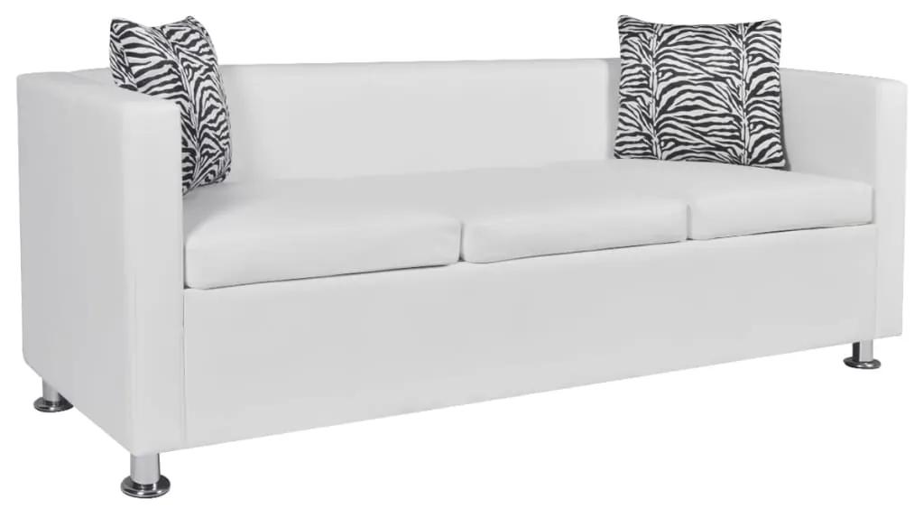 Canapea cu 3 locuri, alb, piele artificială