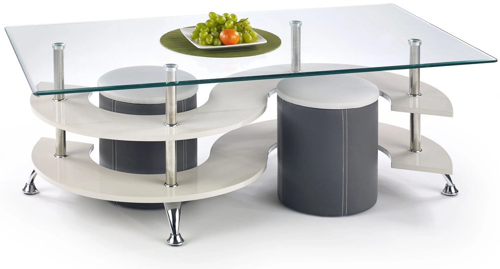 Masă de cafea Noe 5 (cu taburete) (alb + gri). 770211