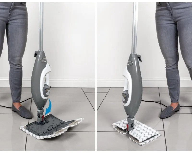 Mop curatare cu aburi Shark S6005EU, 1200W, 0,5 L, 2 setari, Tehnologie Klick'n Flip, Steam Blaster, Lavete mop Dirt Grip, Alb/Gri