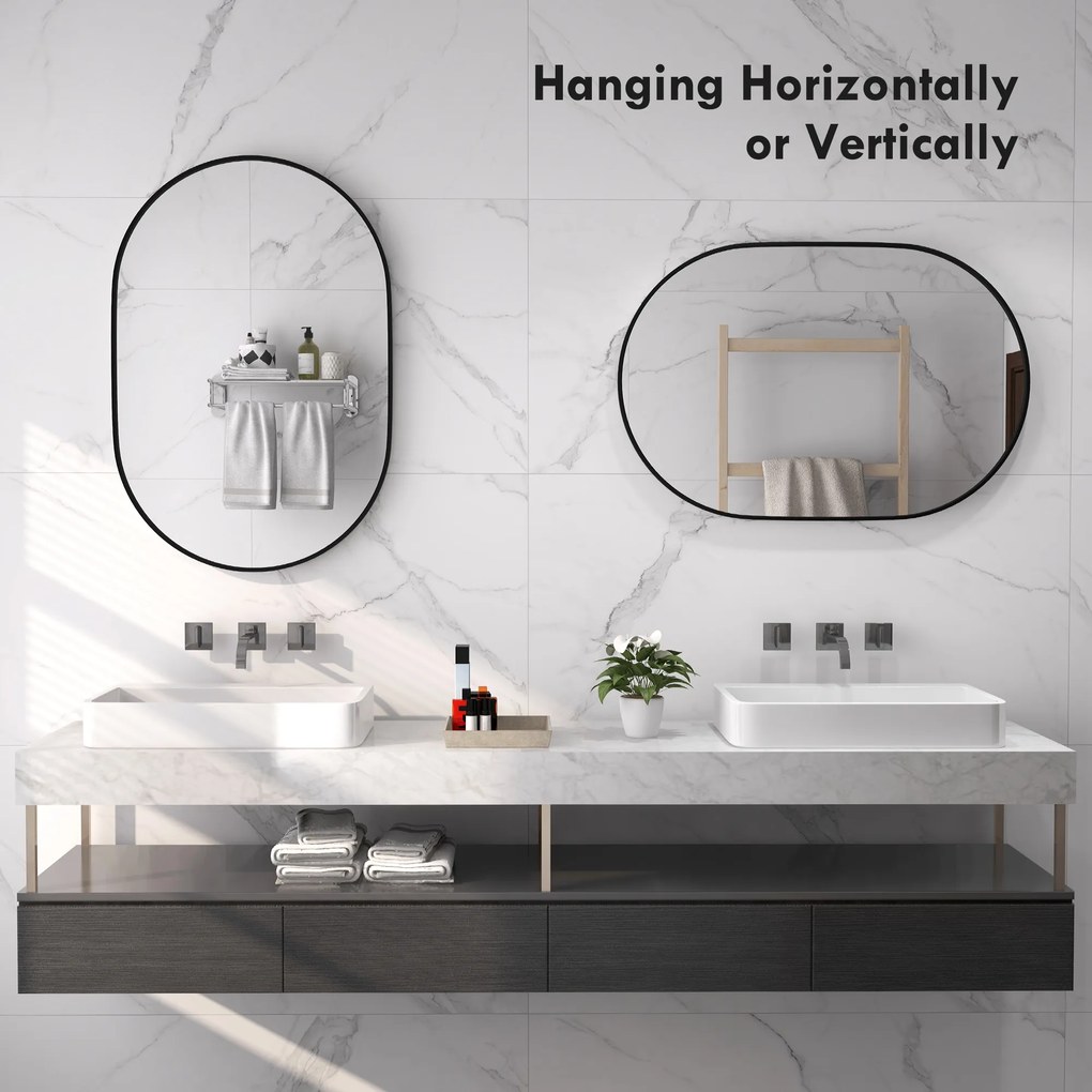 HOMCOM Oglindă pentru Baie cu Ramă din Aluminiu, 40x70 cm, Negru | Aosom Romania