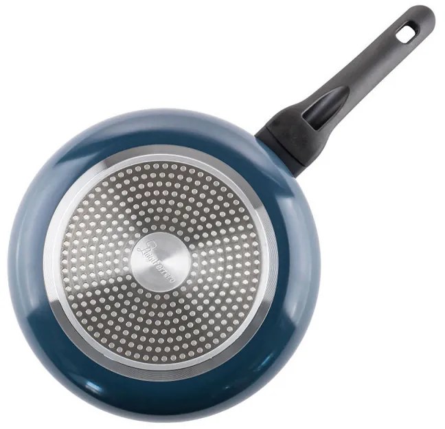 Tigaie adanca cu capac Luigi Ferrero Prima FR-2634L, 26x7.5 cm, 3.4 L, Acoperire antiaderenta cu efect de marmura, Capac sticla, Inductie, Albastru inchis