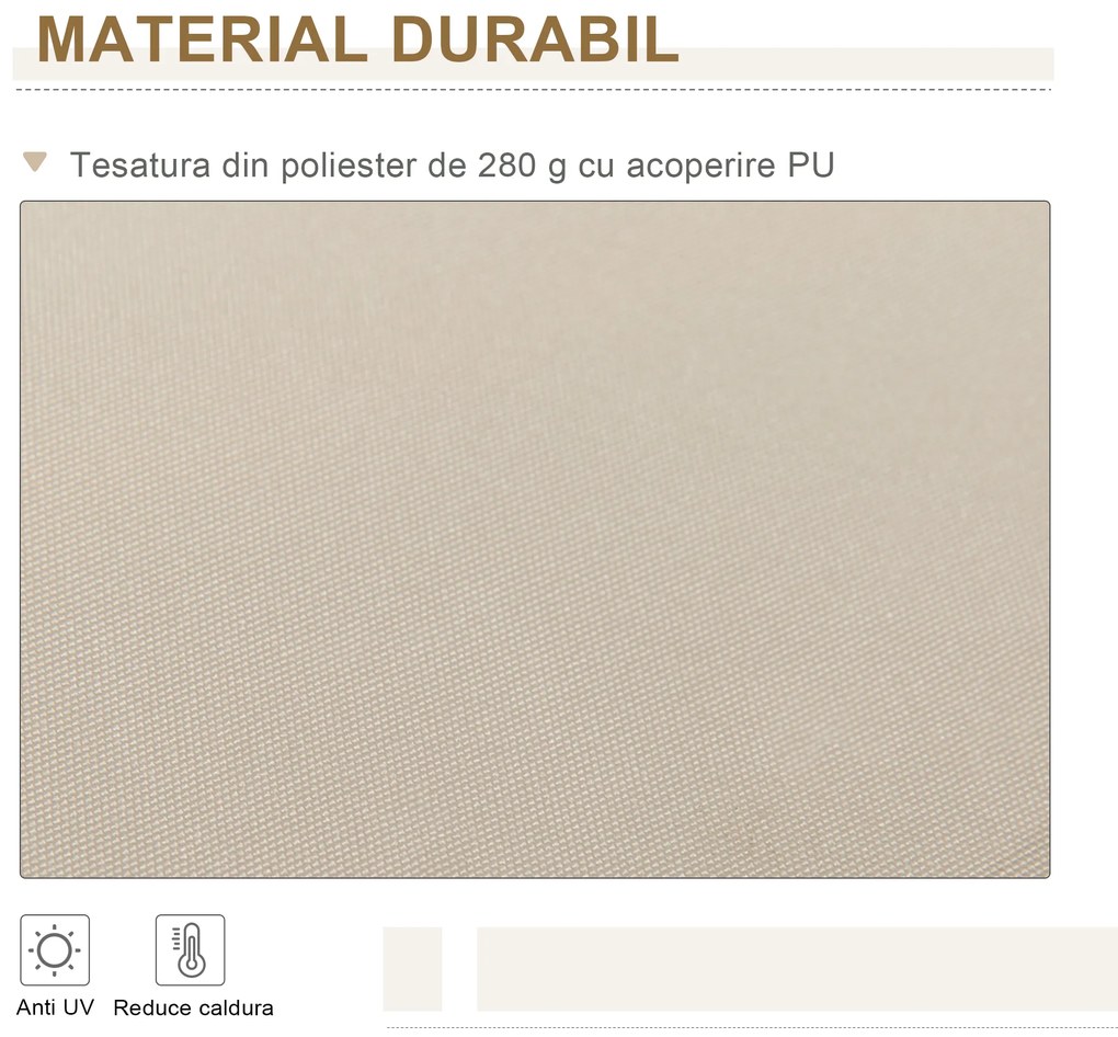Outsunny Copertină Retractabilă pentru Terasă cu Manivelă Manuală, Rezistentă la Apă, Structură Metalică și Aluminiu, 4x2.5m, Bej | Aosom Romania